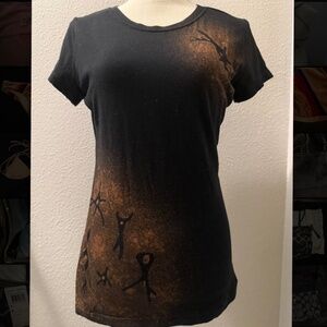Black tshirt with bleach-splatter brain neurons, size small